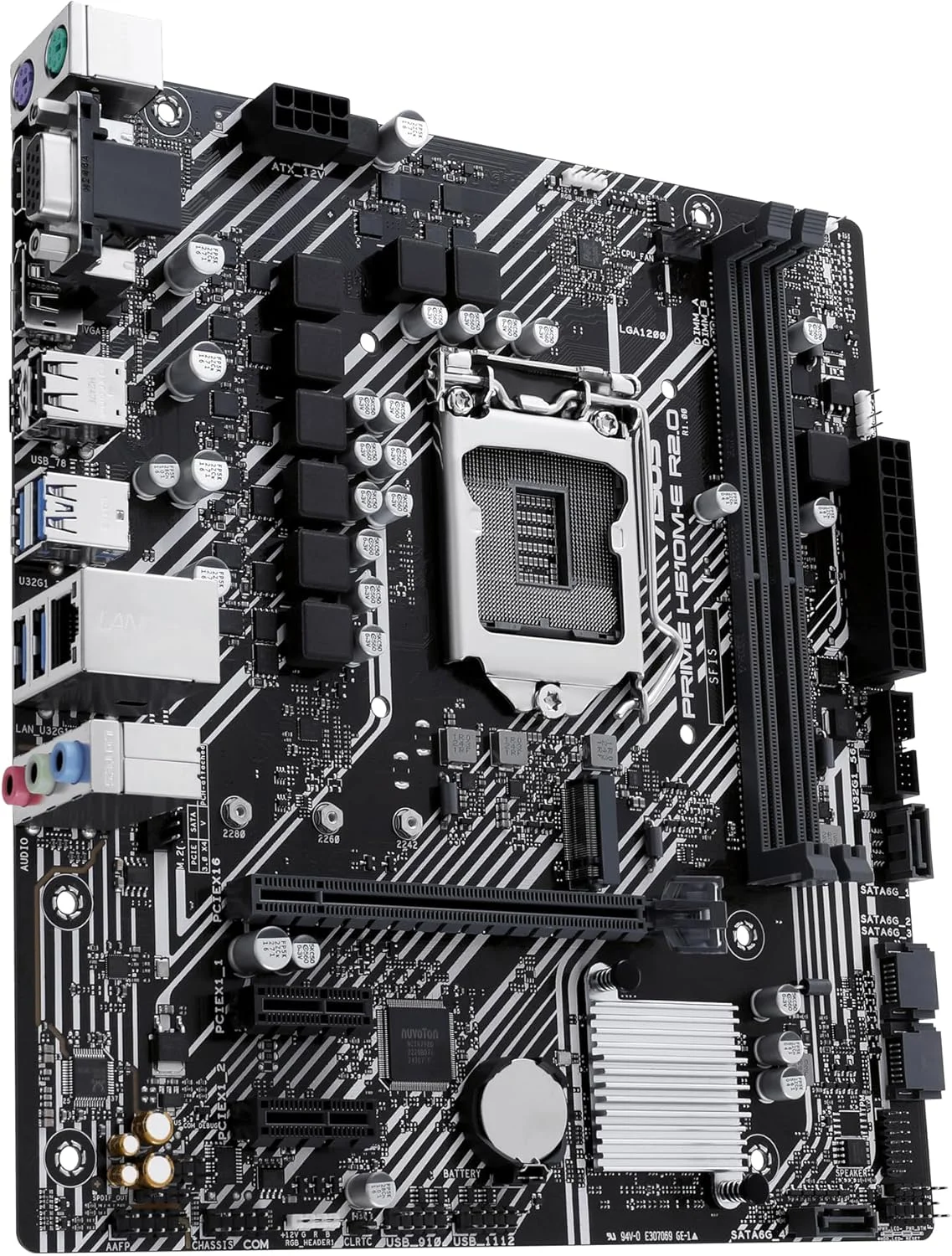 مادربرد ایسوس پرایم H510M-E R2.0 سوکت اینتل LGA1200 (چیپست اینتل H470، mATX، DDR4، USB 3.2 Gen 1، M.2، اترنت 1 گیگابایتی، Aura Sync)