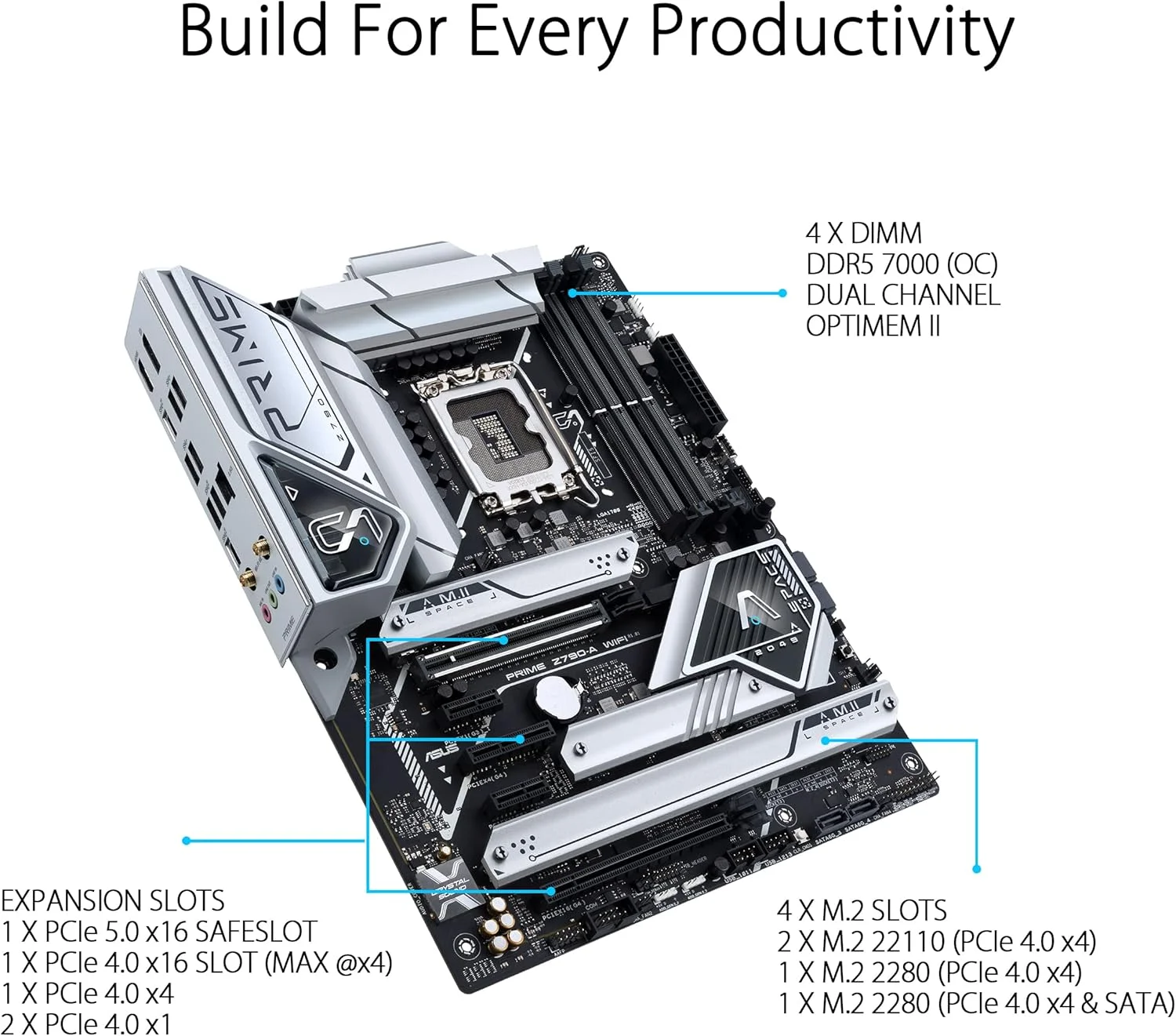 مادربرد ASUS Prime Z790-A WiFi 6E LGA 1700 ATX (مناسب پردازنده‌های نسل 14، 13 و 12 اینتل) (16+1 DrMOS، PCIe 5.0، DDR5، 4 اسلات M.2، LAN 2.5 گیگابیتی، پنل جلویی USB 3.2 Gen 2 Type-C، Thunderbolt 4/USB4، DP)