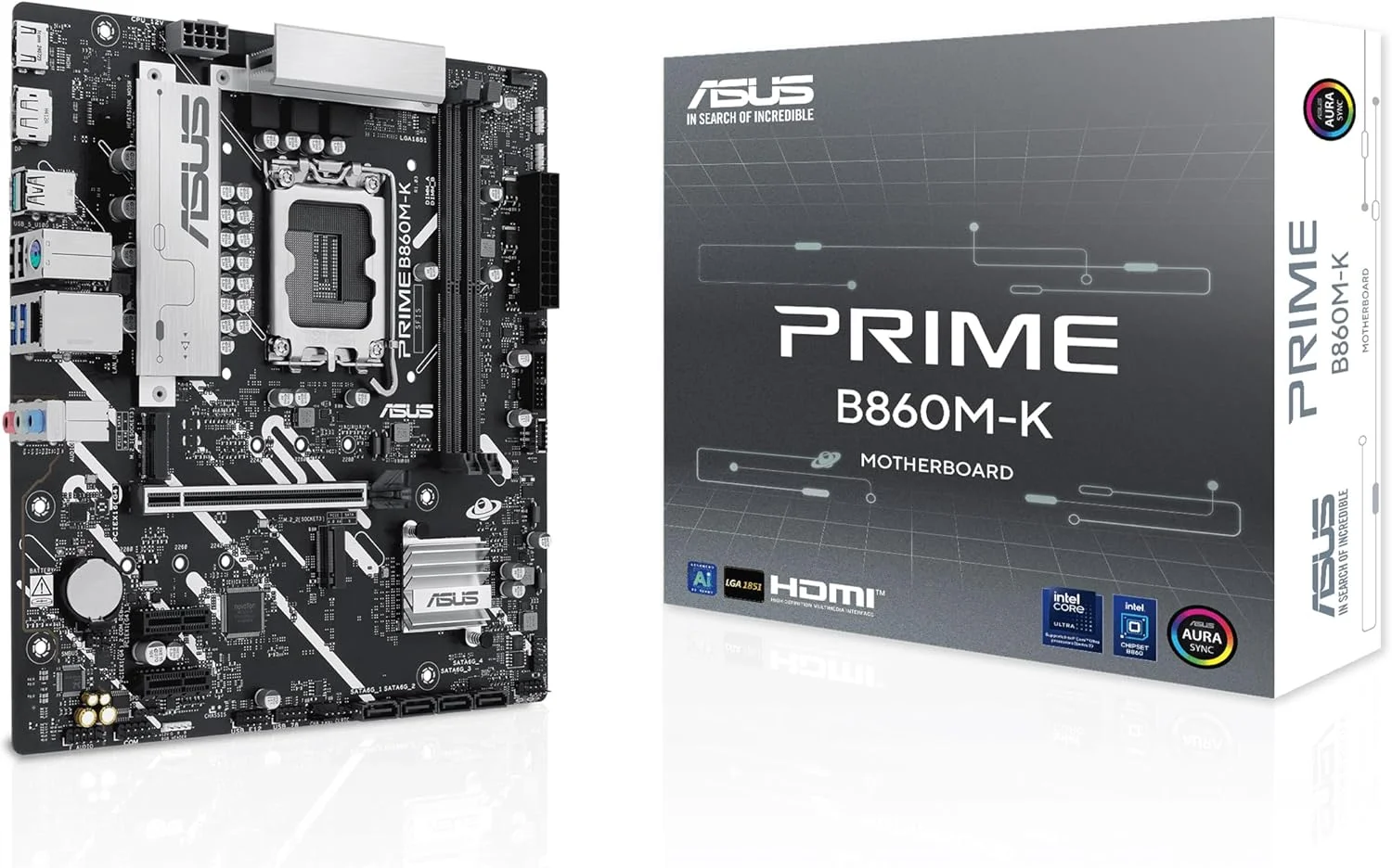 مادربرد ایسوس پرایم B860M-K ATX: سوکت Intel LGA 1851، پشتیبانی از M.2، اسلات PCIe 4.0 x16، اترنت Realtek 2.5Gb، پورت USB 10Gbps Type-A، طراحی DIY Friendly، Aura Sync - مشکی