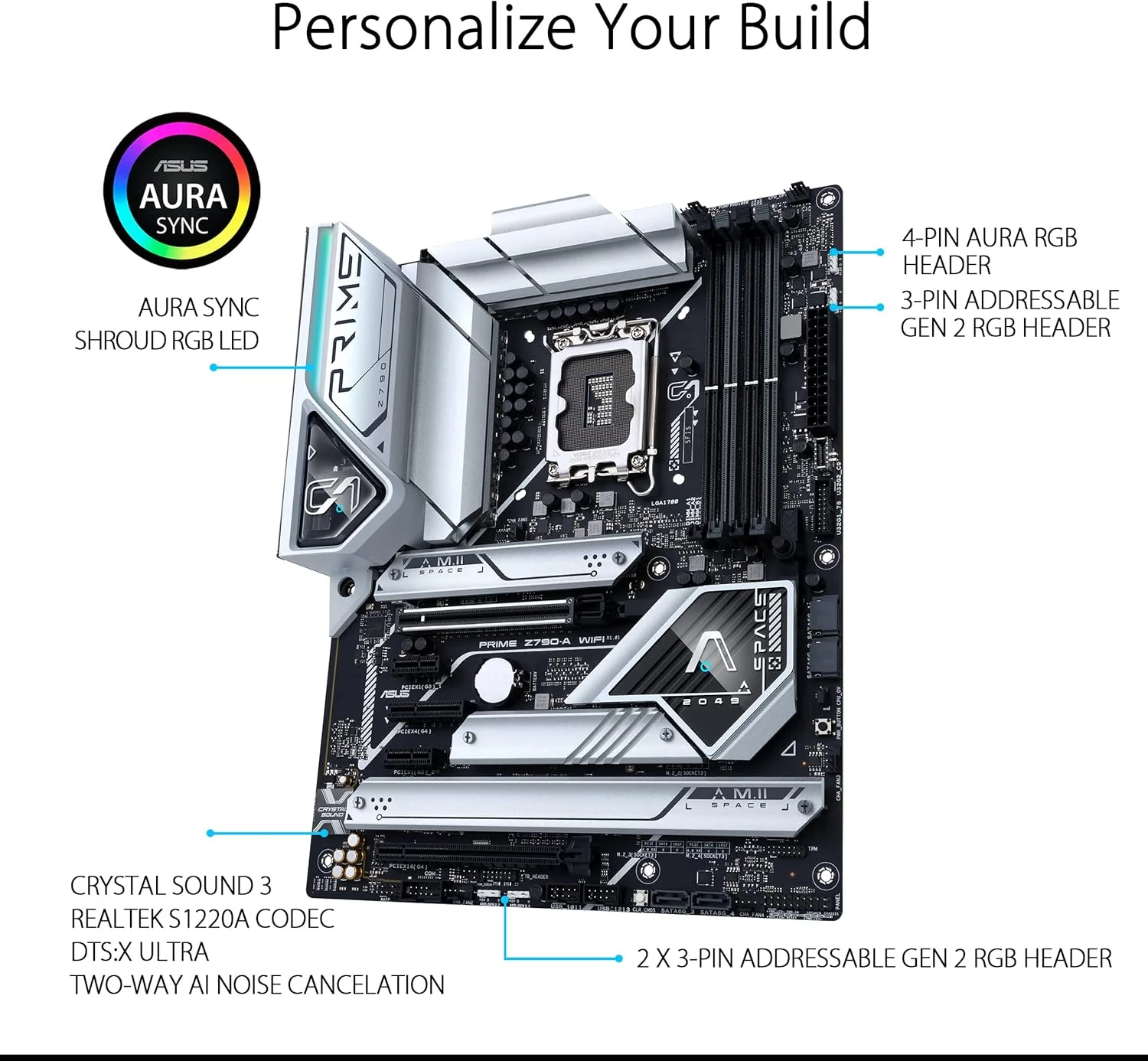 مادربرد ASUS Prime Z790-A WiFi 6E LGA 1700 ATX (مناسب پردازنده‌های نسل 14، 13 و 12 اینتل) (16+1 DrMOS، PCIe 5.0، DDR5، 4 اسلات M.2، LAN 2.5 گیگابیتی، پنل جلویی USB 3.2 Gen 2 Type-C، Thunderbolt 4/USB4، DP)