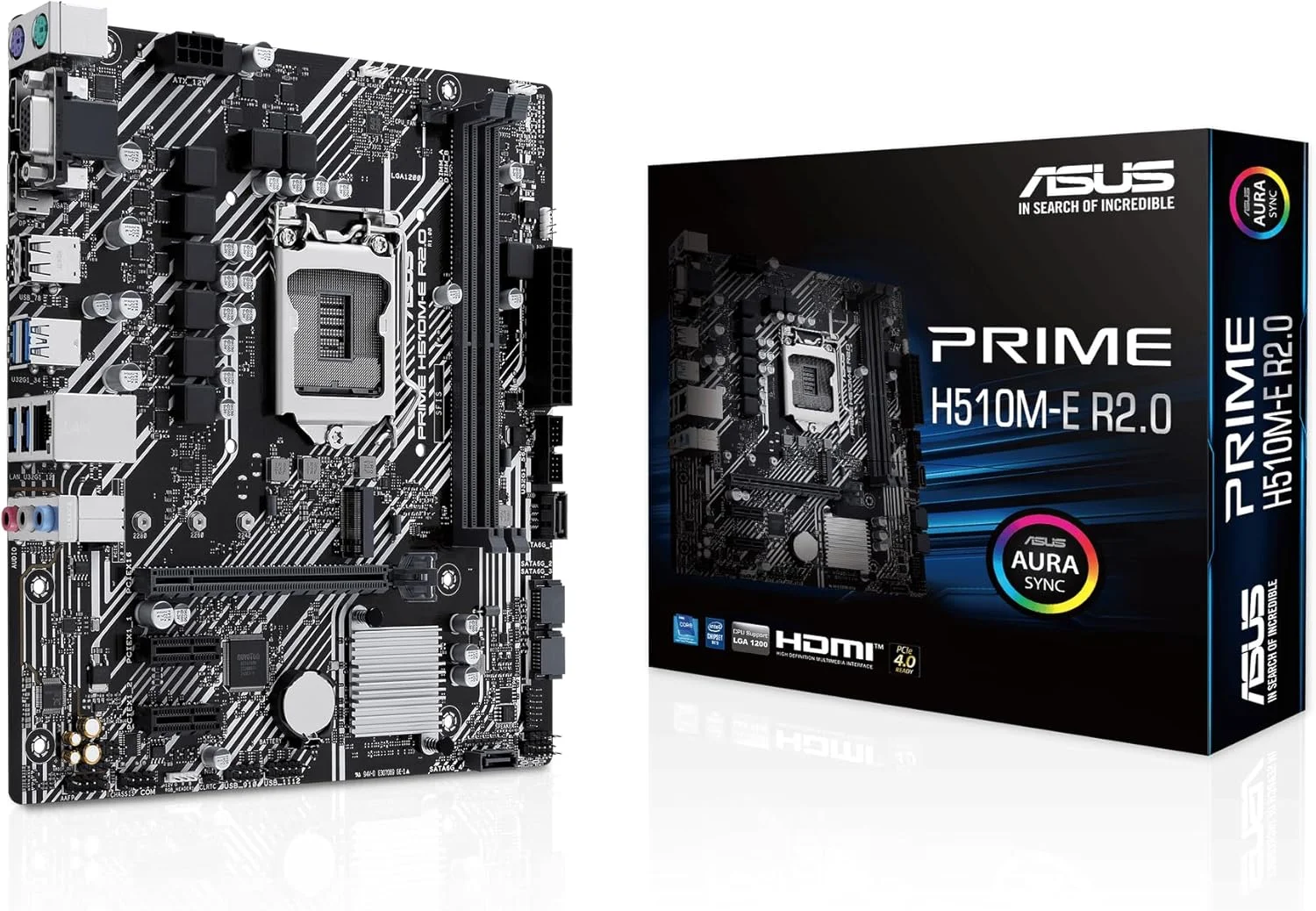 مادربرد ایسوس پرایم H510M-E R2.0 سوکت اینتل LGA1200 (چیپست اینتل H470، mATX، DDR4، USB 3.2 Gen 1، M.2، اترنت 1 گیگابایتی، Aura Sync)