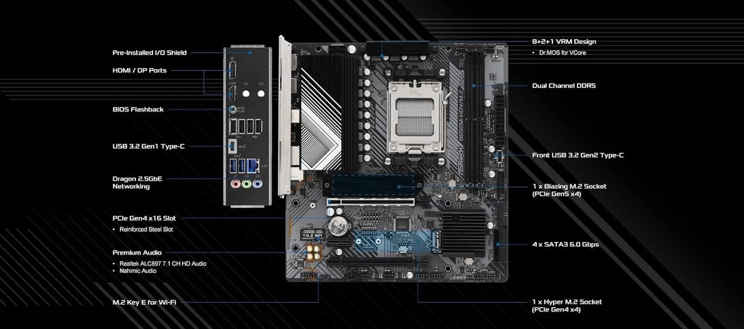مادربرد ASRock B650M-HDV/M.2 با پشتیبانی از پردازنده‌های AMD Ryzen سری 7000 با سوکت AM5