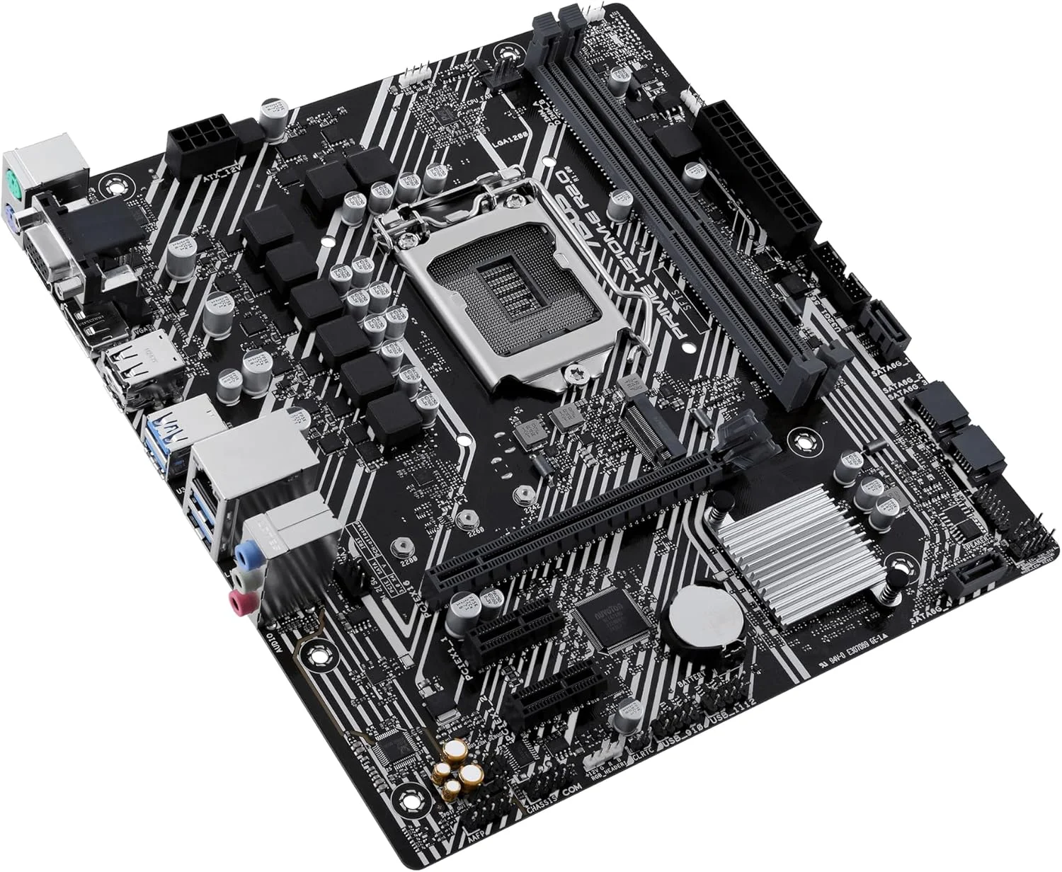 مادربرد ایسوس پرایم H510M-E R2.0 سوکت اینتل LGA1200 (چیپست اینتل H470، mATX، DDR4، USB 3.2 Gen 1، M.2، اترنت 1 گیگابایتی، Aura Sync)