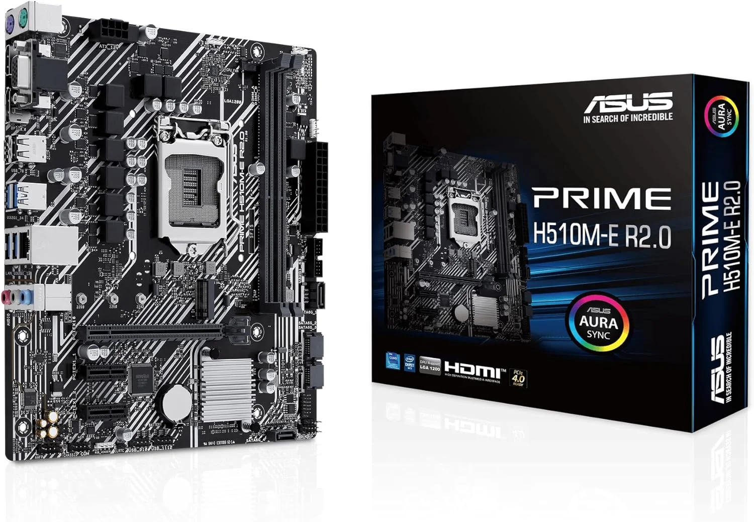 مادربرد ایسوس پرایم H510M-E R2.0 سوکت اینتل LGA1200 (چیپست اینتل H470، mATX، DDR4، USB 3.2 Gen 1، M.2، اترنت 1 گیگابایتی، Aura Sync)