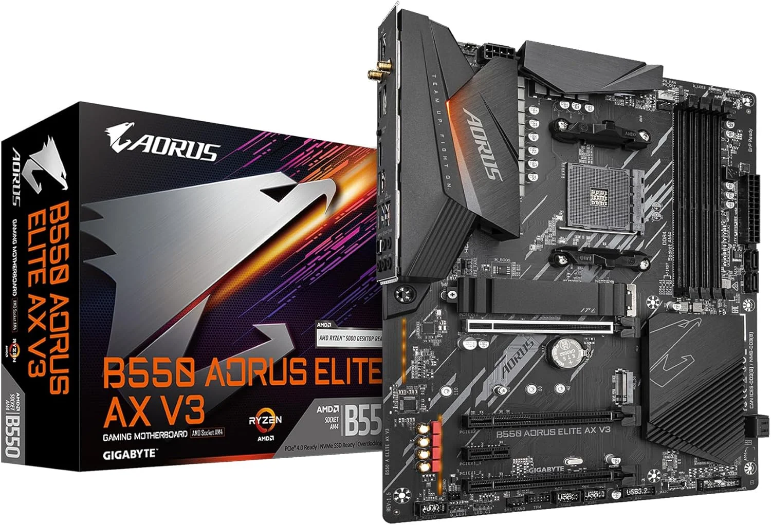 مادربرد GIGABYTE B550 AORUS ELITE AX V3 AM4 AMD B550 ATX با دو M.2، SATA 6Gb/s، USB 3.2 Gen 2، Wi-Fi 6، LAN 1GbE، PCIe 4.0