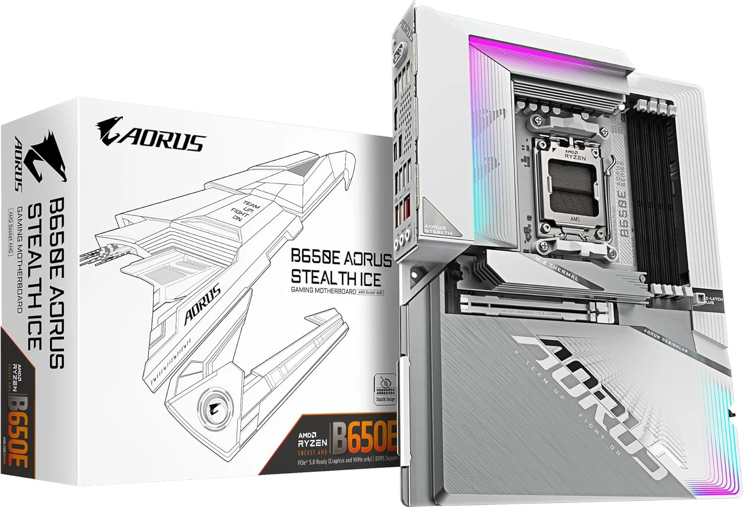 مادربرد GIGABYTE B650E AORUS STEALTH ICE - پشتیبانی از پردازنده های AMD Ryzen 9000 - دارای VRM با 12+2+2 فاز - پشتیبانی از DDR5 تا 8000 مگاهرتز (OC) - دارای 1xPCIe 5.0 M2 + 3xPCIe 4.0 M.2 - Wi-Fi 7 - LAN 2.5GbE - USB 3.2 Gen 2x2