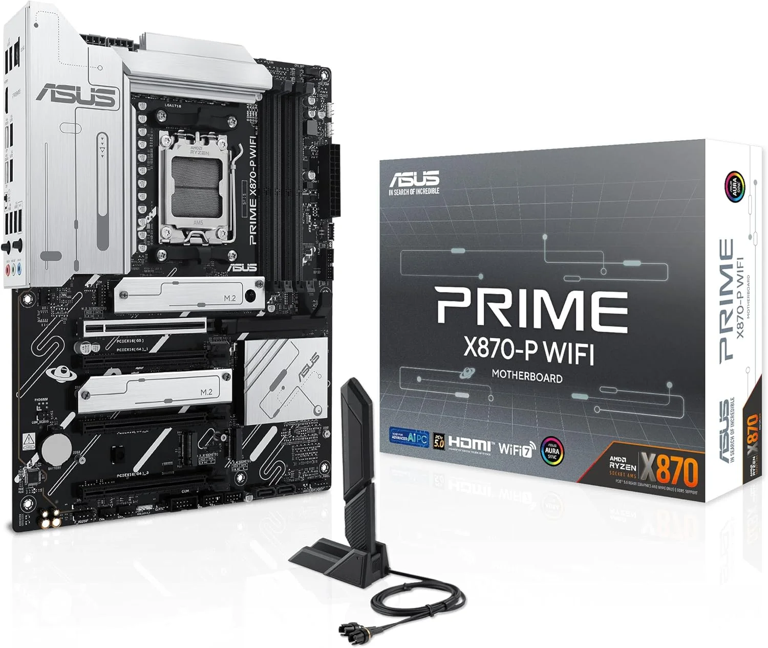 مادربرد ASUS PRIME X870-P WIFI ATX: سوکت AM5، 1 عدد PCIe 5.0 x16، 3 عدد PCIe 4.0 x16، 4 عدد اسلات DIMM با پشتیبانی از DDR5، M.2، WiFi 7، USB 40Gbps Type-C، EZ PC DIY، Aura Sync - مشکی