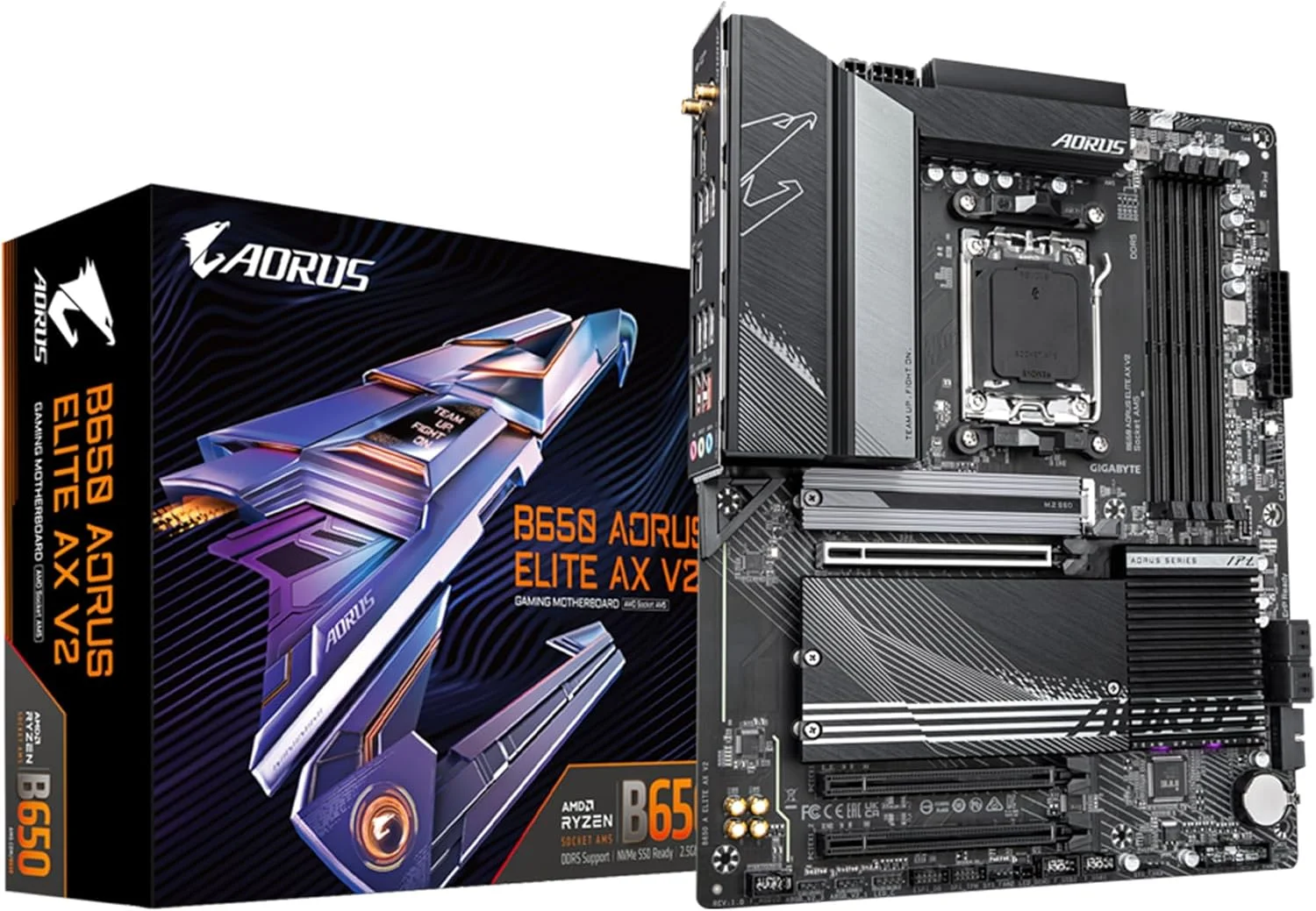 مادربرد GIGABYTE B650 AORUS Elite AX V2 (AM5/ LGA 1718/ AMD/ B650/ ATX/ 5 سال گارانتی/ DDR5/ Triple M.2/ PCIe 5.0/ USB 3.2 Gen2X2 Type-C/WiFi 6E/ 2.5GbE LAN/Q-Flash Plus/EZ-Latch)
