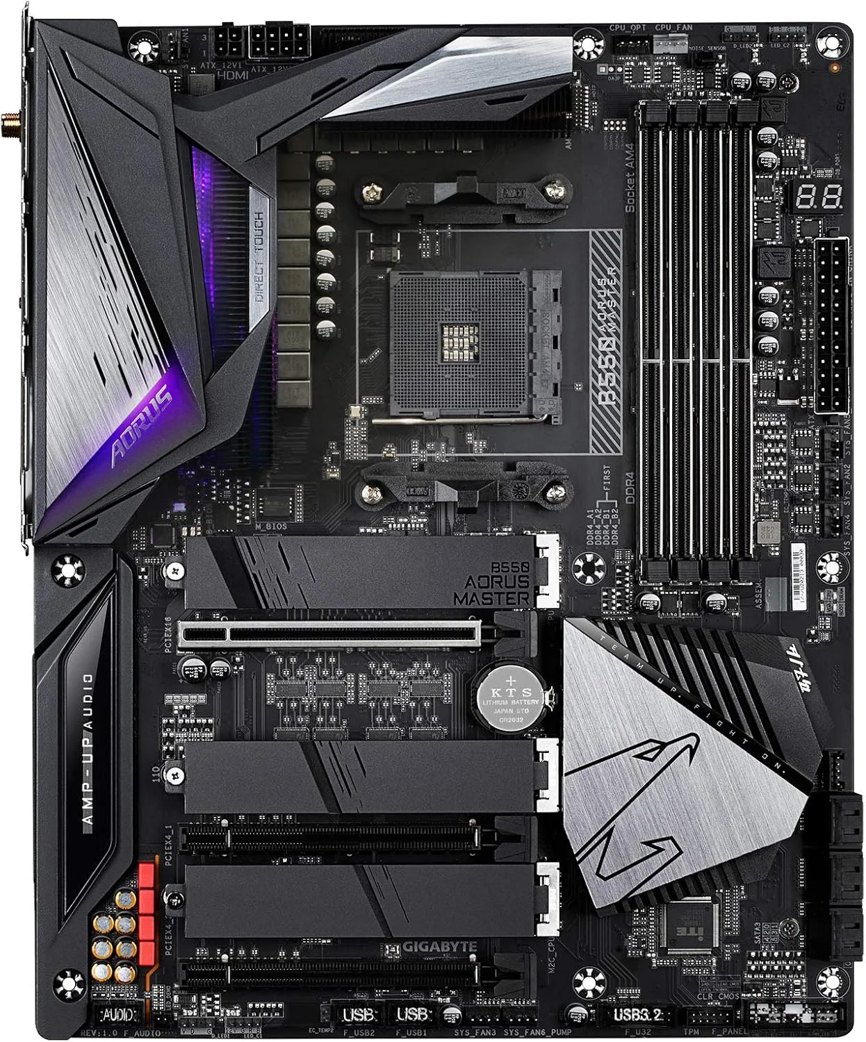 مادربرد گیمینگ GIGABYTE B550 AORUS Master (AM4 AMD/B550/ATX/Triple M.2/SATA 6Gb/s/USB 3.2 Gen 2/WIFI 6/Realtek ALC1220-Vb/Fins-Array Heatsink/RGB Fusion 2.0/DDR4)