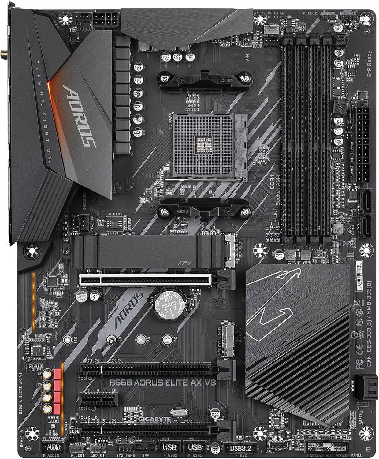 مادربرد GIGABYTE B550 AORUS ELITE AX V3 AM4 AMD B550 ATX با دو M.2، SATA 6Gb/s، USB 3.2 Gen 2، Wi-Fi 6، LAN 1GbE، PCIe 4.0