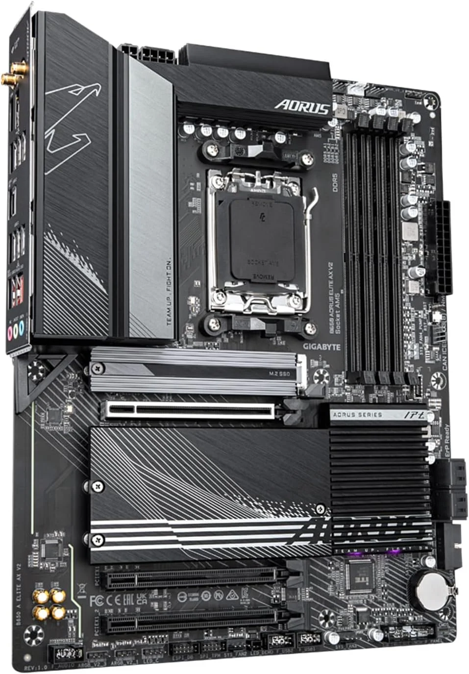 مادربرد GIGABYTE B650 AORUS Elite AX V2 (AM5/ LGA 1718/ AMD/ B650/ ATX/ 5 سال گارانتی/ DDR5/ Triple M.2/ PCIe 5.0/ USB 3.2 Gen2X2 Type-C/WiFi 6E/ 2.5GbE LAN/Q-Flash Plus/EZ-Latch)