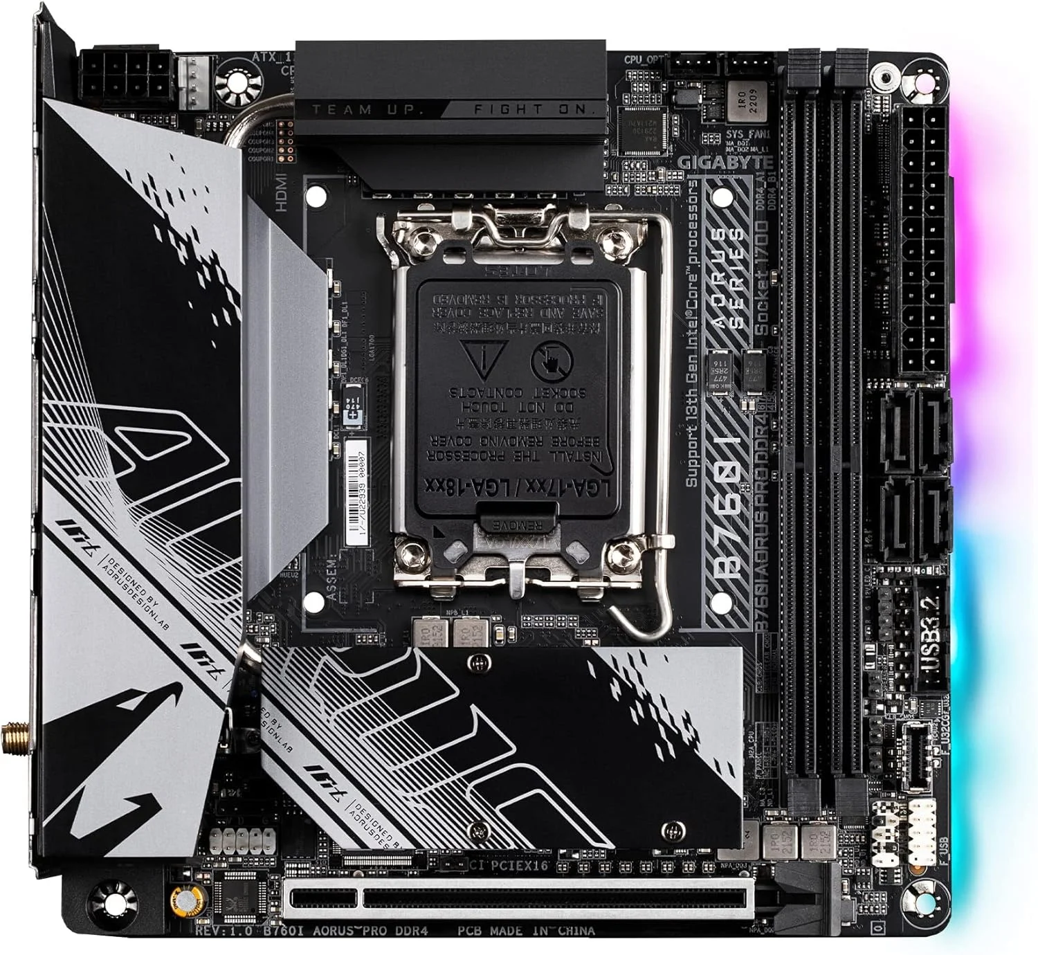 مادربرد GIGABYTE B760I AORUS PRO DDR4 (LGA 1700/ Intel/ B760/ Mini-ITX/ DDR4/ Dual M.2/ PCIe 4.0/ USB 3.2 Gen2X2 Type-C/WiFi 6/ Intel 2.5GbE LAN/Q-Flash Plus)