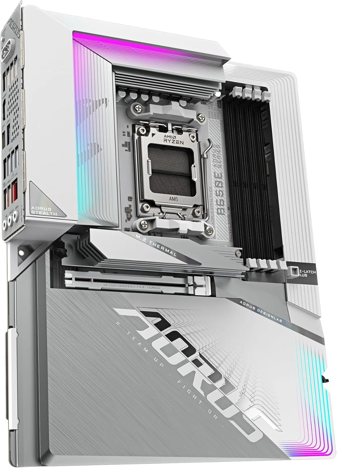 مادربرد GIGABYTE B650E AORUS STEALTH ICE - پشتیبانی از پردازنده های AMD Ryzen 9000 - دارای VRM با 12+2+2 فاز - پشتیبانی از DDR5 تا 8000 مگاهرتز (OC) - دارای 1xPCIe 5.0 M2 + 3xPCIe 4.0 M.2 - Wi-Fi 7 - LAN 2.5GbE - USB 3.2 Gen 2x2
