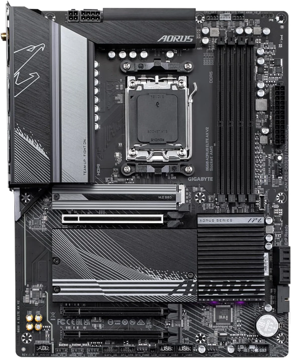 مادربرد GIGABYTE B650 AORUS Elite AX V2 (AM5/ LGA 1718/ AMD/ B650/ ATX/ 5 سال گارانتی/ DDR5/ Triple M.2/ PCIe 5.0/ USB 3.2 Gen2X2 Type-C/WiFi 6E/ 2.5GbE LAN/Q-Flash Plus/EZ-Latch)