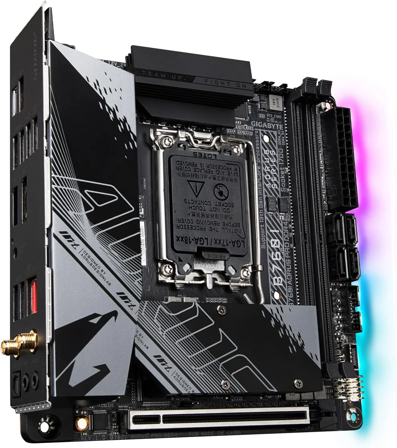 مادربرد GIGABYTE B760I AORUS PRO DDR4 (LGA 1700/ Intel/ B760/ Mini-ITX/ DDR4/ Dual M.2/ PCIe 4.0/ USB 3.2 Gen2X2 Type-C/WiFi 6/ Intel 2.5GbE LAN/Q-Flash Plus)