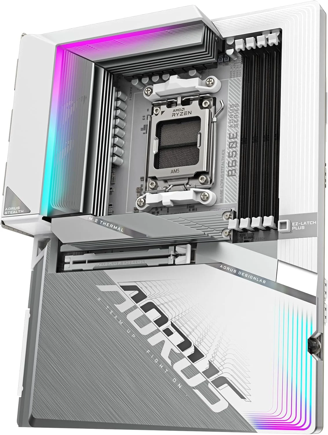 مادربرد GIGABYTE B650E AORUS STEALTH ICE - پشتیبانی از پردازنده های AMD Ryzen 9000 - دارای VRM با 12+2+2 فاز - پشتیبانی از DDR5 تا 8000 مگاهرتز (OC) - دارای 1xPCIe 5.0 M2 + 3xPCIe 4.0 M.2 - Wi-Fi 7 - LAN 2.5GbE - USB 3.2 Gen 2x2