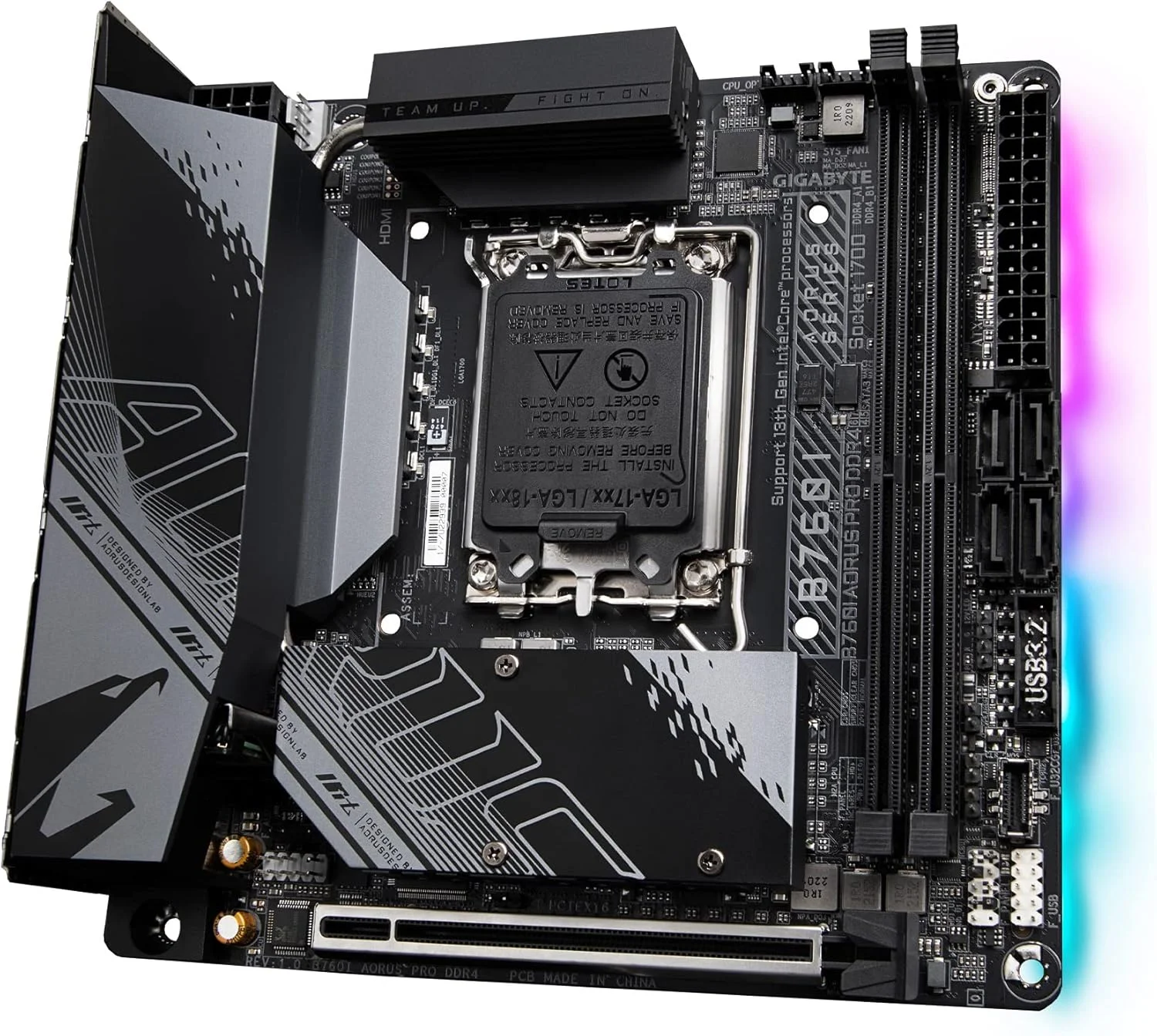 مادربرد GIGABYTE B760I AORUS PRO DDR4 (LGA 1700/ Intel/ B760/ Mini-ITX/ DDR4/ Dual M.2/ PCIe 4.0/ USB 3.2 Gen2X2 Type-C/WiFi 6/ Intel 2.5GbE LAN/Q-Flash Plus)