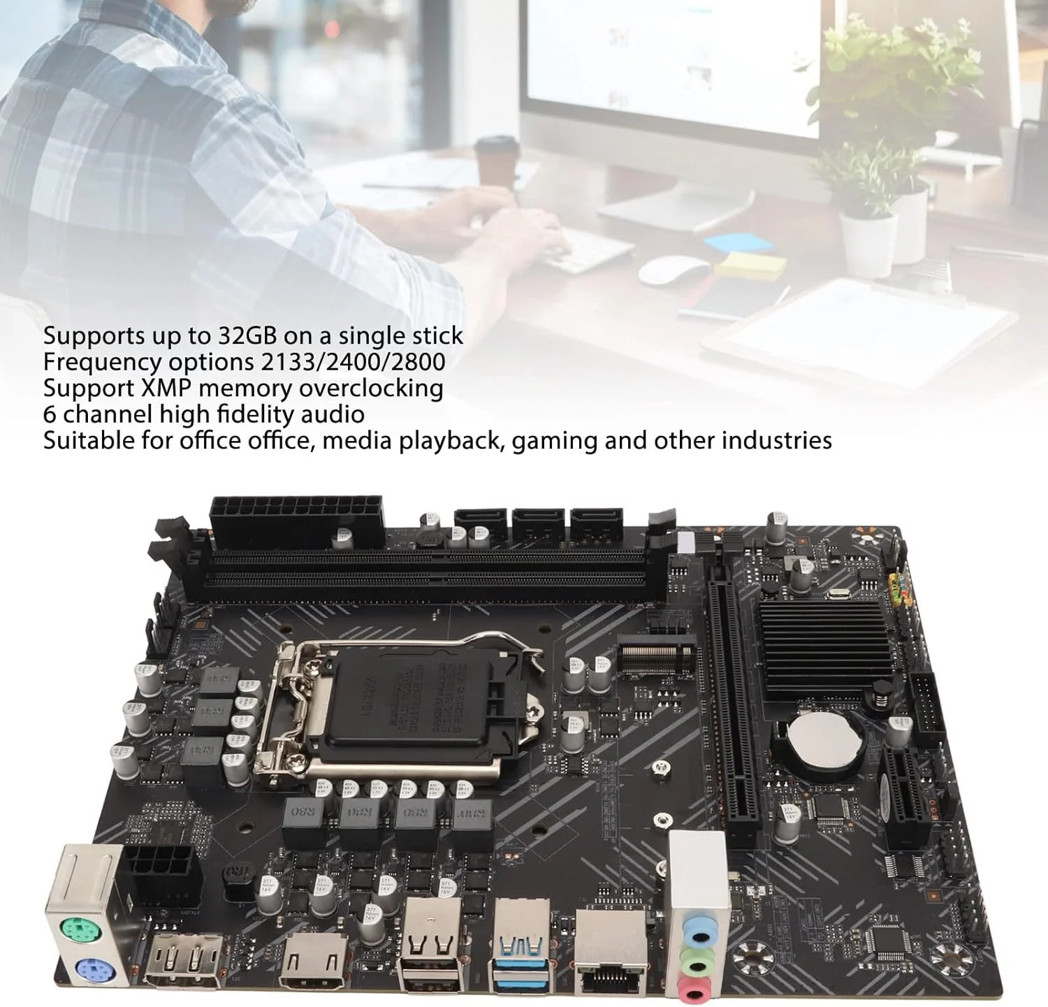 مادربرد Bewinner LGA 1200 با چیپست H510، DDR4 دو کاناله، مناسب کامپیوترهای رومیزی با پورت های HD، DP، شبکه، صدا و USB3.2 برای کامپیوترهای گیمینگ