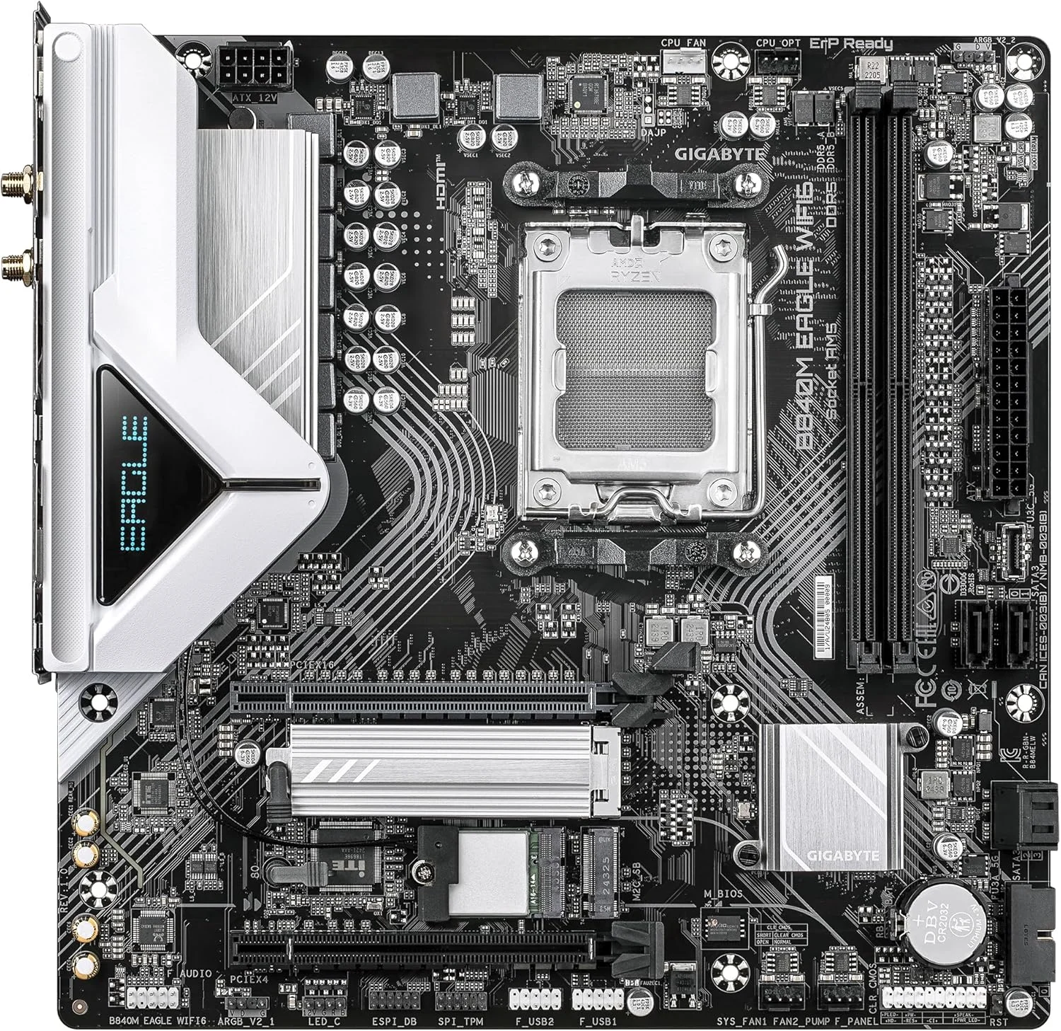 مادربرد GIGABYTE B840M EAGLE WIFI6 - پردازنده های AMD Ryzen 9000، VRM با 5+2+2 فاز، DDR5 تا 7600 مگاهرتز (O.C)، 1xPCIe 4.0 + 1xPCIe 3.0 M.2، Wi-Fi 6، LAN 2.5GbE، USB 3.2 Gen 1