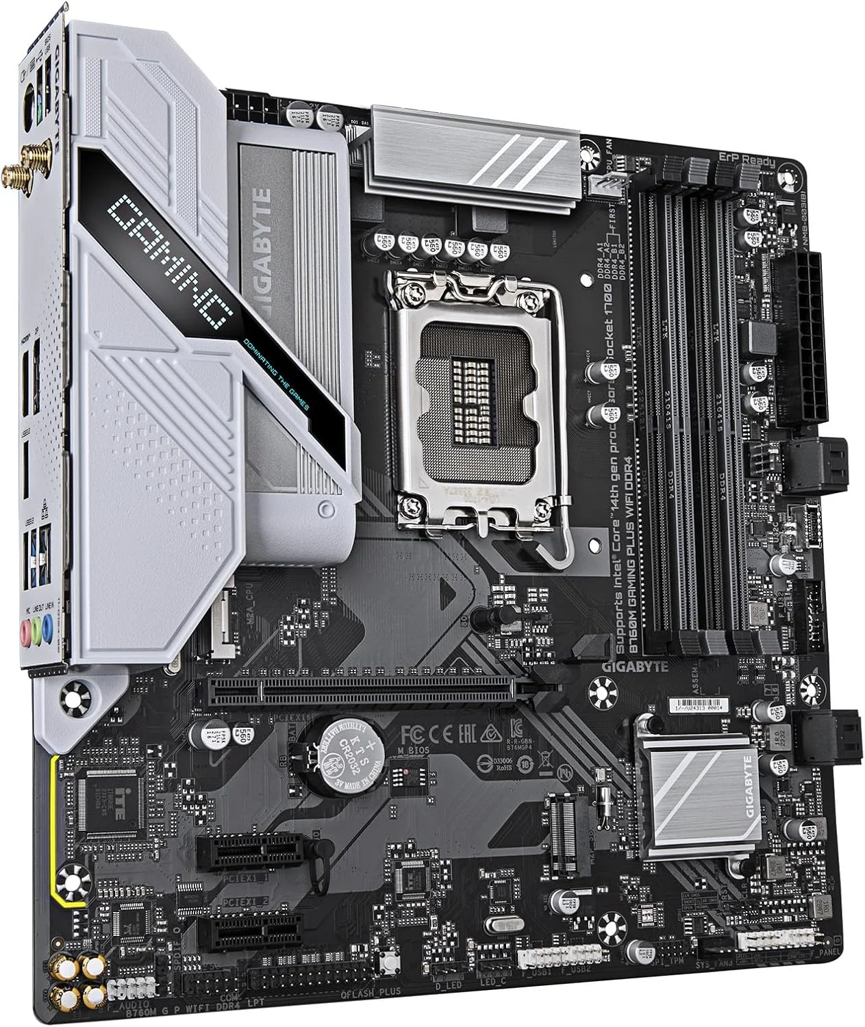 مادربرد GIGABYTE B760M GAMING PLUS WIFI DDR4 LGA 1700 Intel B760 M-ATX با DDR4، 2* M.2، PCIe 4.0، USB 3.2 Gen 1 Type-C جلو، WiFi 6 GbE LAN، Q-Flash Plus، PCIe EZ-Latch