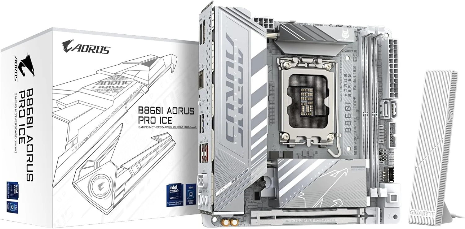 مادربرد GIGABYTE B860I AORUS PRO ICE Intel Core Ultra (سری 2) LGA 1851، Mini-ITX، DDR5، 2X M.2، PCIe 5.0، Thunderbolt 4، WIFI7، 2.5GbE LAN، EZ-Latch