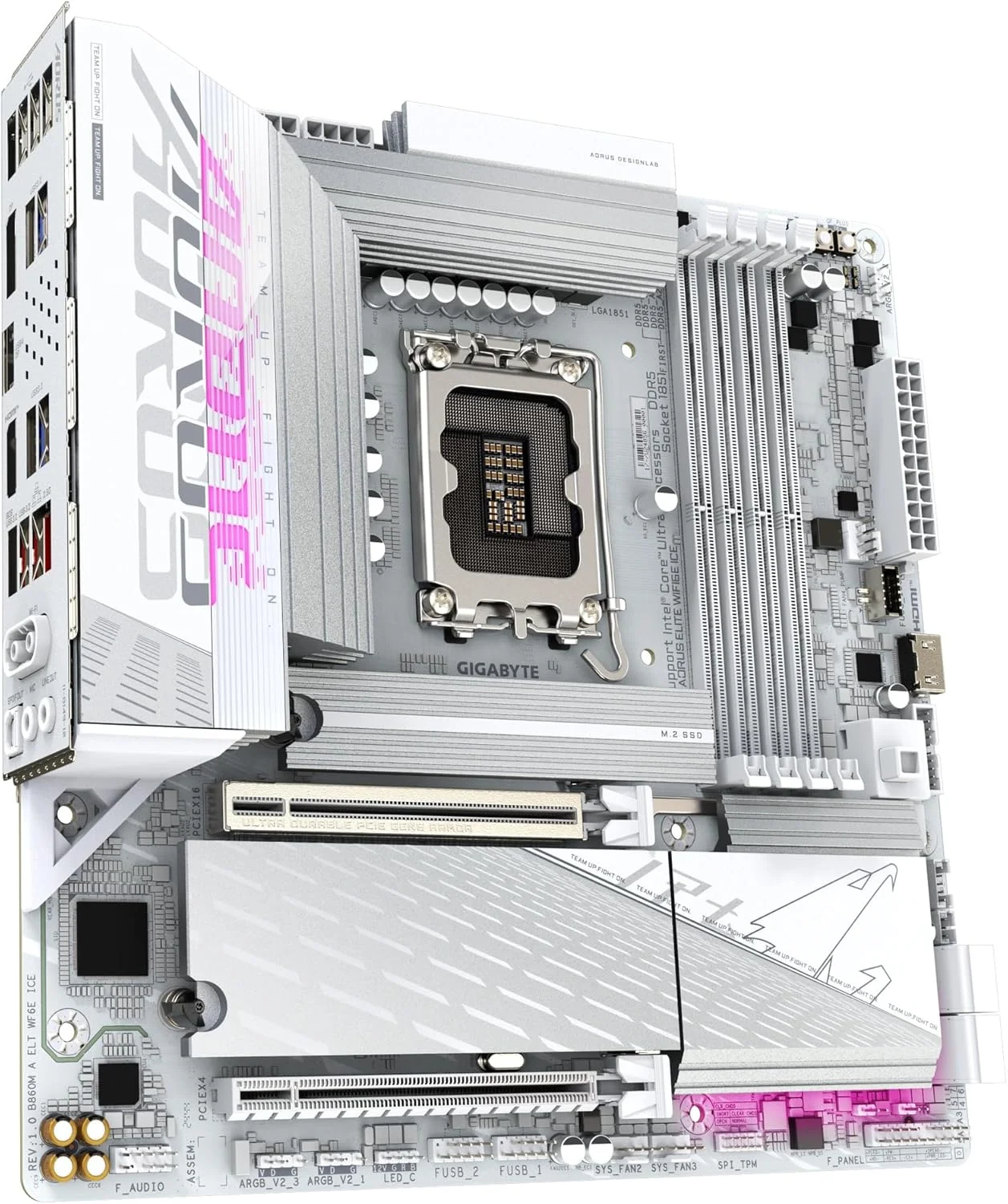 مادربرد GIGABYTE B860M AORUS Elite WIFI6E ICE Intel Core Ultra (سری 2) LGA 1851، mATX، DDR5، 3X M.2، PCIe 5.0، USB-C، WIFI6E، LAN 2.5GbE، EZ-Latch