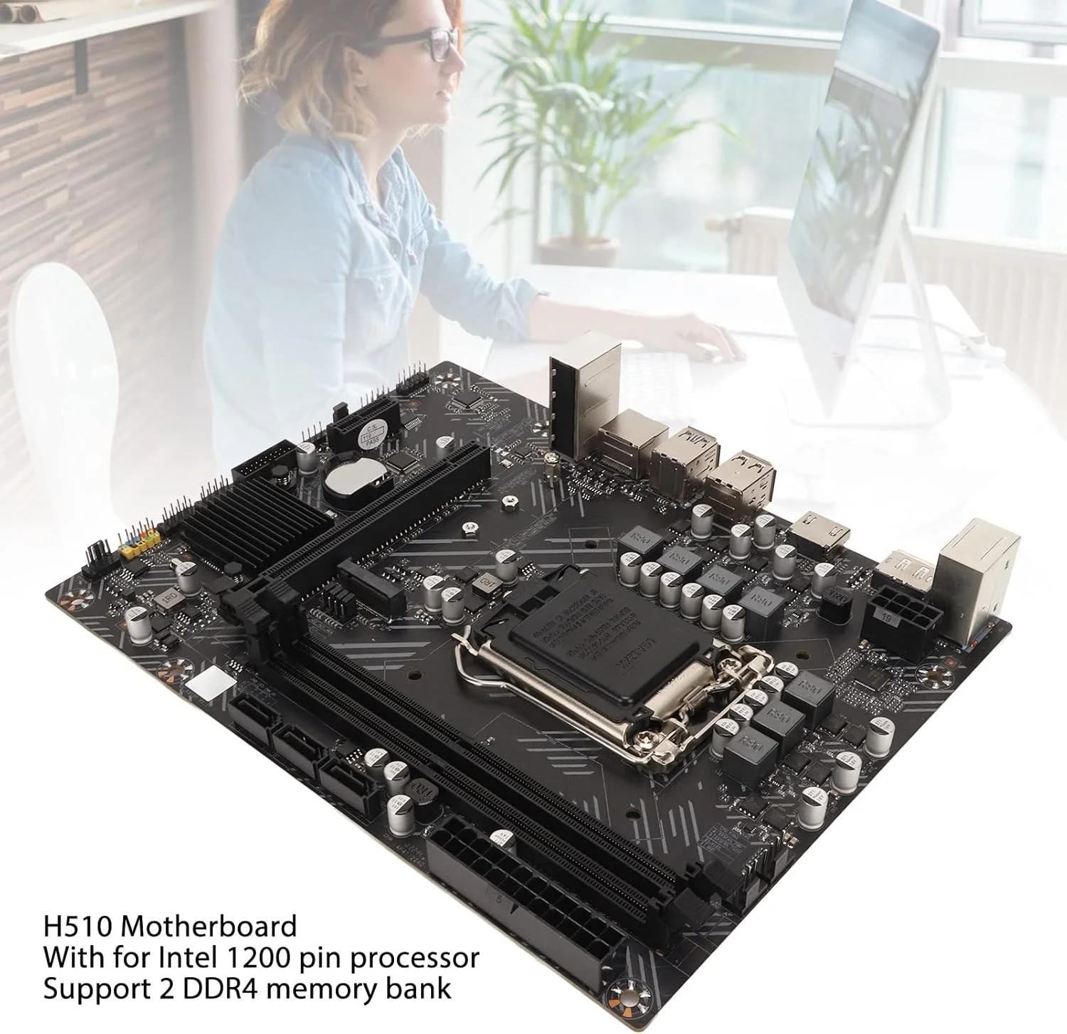 مادربرد Bewinner LGA 1200 با چیپست H510، DDR4 دو کاناله، مناسب کامپیوترهای رومیزی با پورت های HD، DP، شبکه، صدا و USB3.2 برای کامپیوترهای گیمینگ