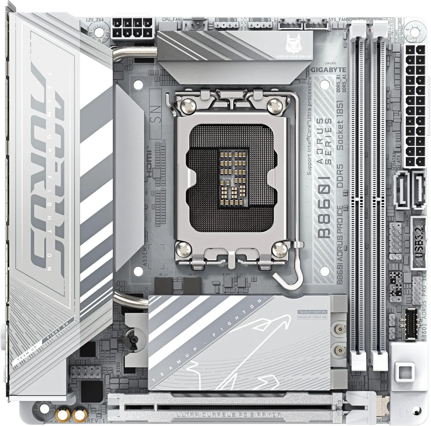 مادربرد GIGABYTE B860I AORUS PRO ICE Intel Core Ultra (سری 2) LGA 1851، Mini-ITX، DDR5، 2X M.2، PCIe 5.0، Thunderbolt 4، WIFI7، 2.5GbE LAN، EZ-Latch
