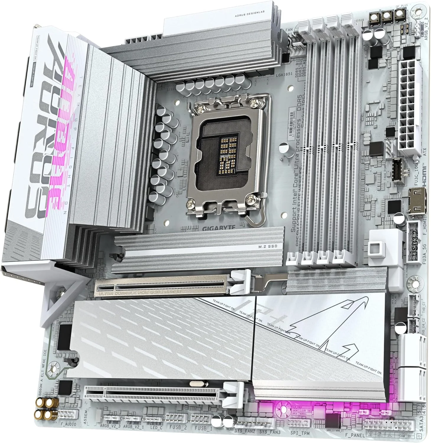 مادربرد GIGABYTE B860M AORUS Elite WIFI6E ICE Intel Core Ultra (سری 2) LGA 1851، mATX، DDR5، 3X M.2، PCIe 5.0، USB-C، WIFI6E، LAN 2.5GbE، EZ-Latch