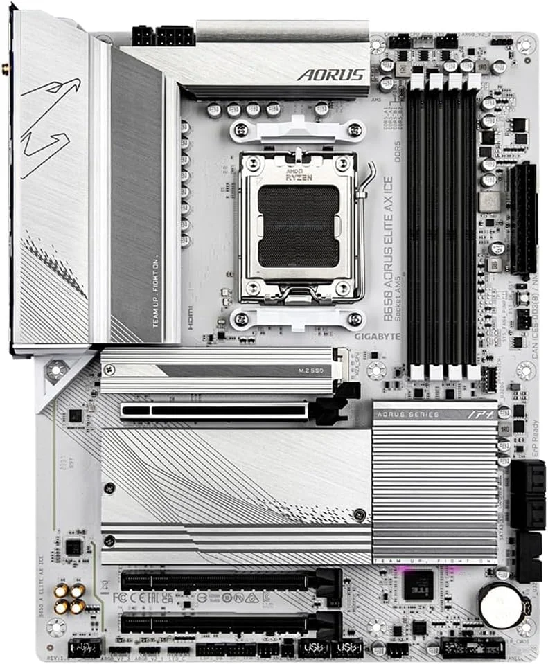 پردازنده مرکزی AMD Ryzen 7 7700X به همراه مادربرد GIGABYTE B650 AORUS Elite AX ICE (AM5, ATX, DDR5, Triple M.2, USB 3.2 Gen2X2 Type-C, WiFi 6E)