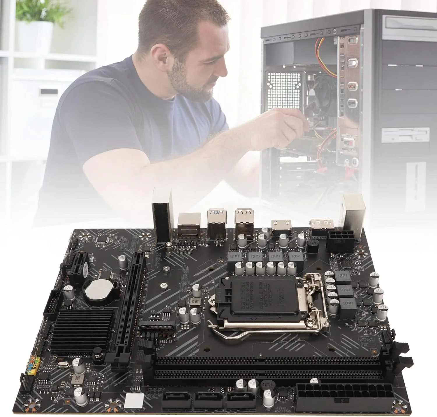 مادربرد Bewinner LGA 1200 با چیپست H510، DDR4 دو کاناله، مناسب کامپیوترهای رومیزی با پورت های HD، DP، شبکه، صدا و USB3.2 برای کامپیوترهای گیمینگ