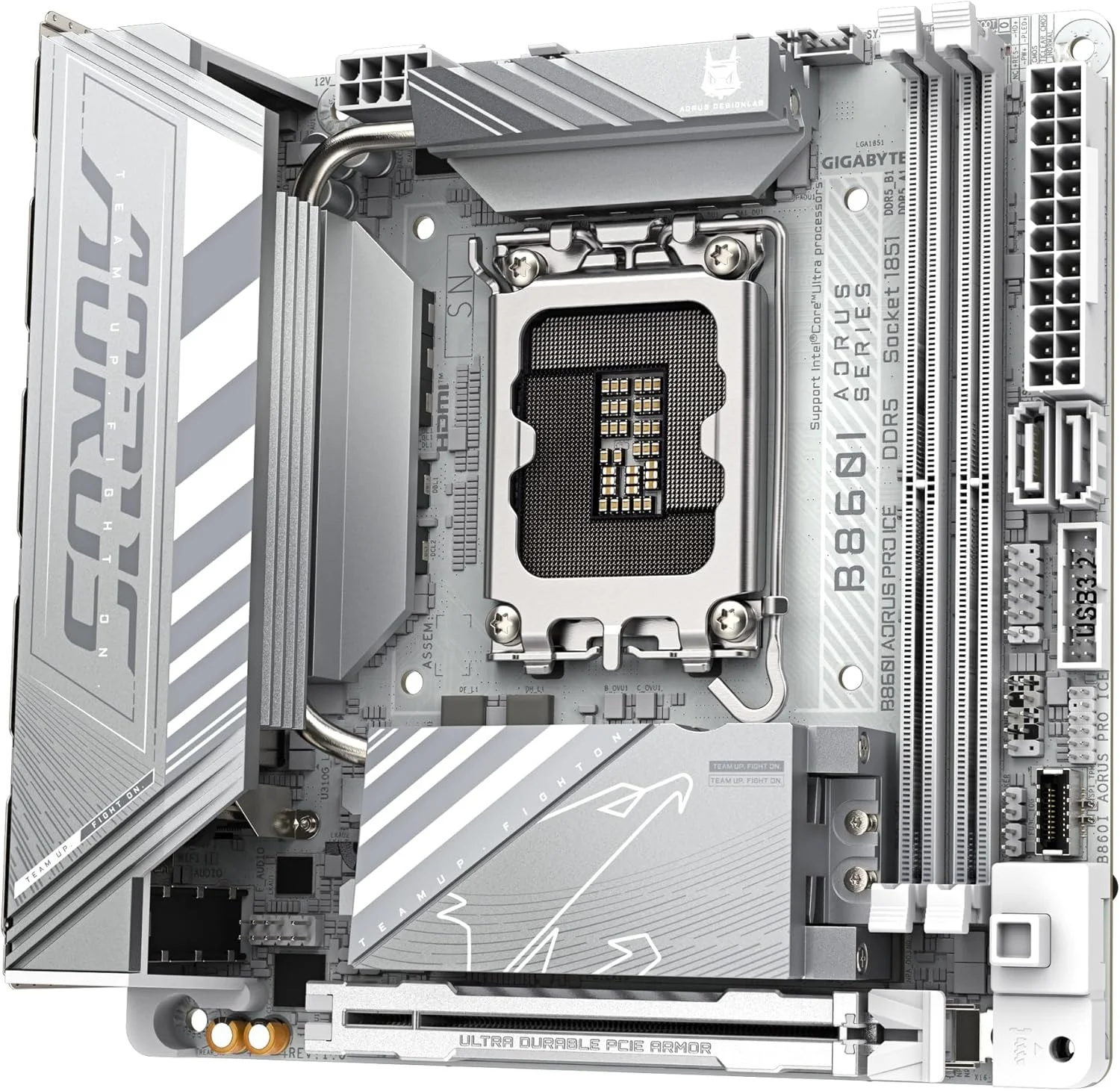 مادربرد GIGABYTE B860I AORUS PRO ICE Intel Core Ultra (سری 2) LGA 1851، Mini-ITX، DDR5، 2X M.2، PCIe 5.0، Thunderbolt 4، WIFI7، 2.5GbE LAN، EZ-Latch