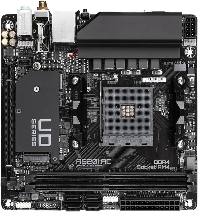 مادربرد کامپیوتر گیگابایت A520I AC Mini ITX با وای فای، منبع تغذیه 6 فاز و DDR4