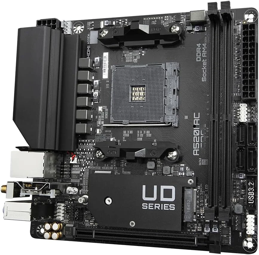 مادربرد کامپیوتر گیگابایت A520I AC Mini ITX با وای فای، منبع تغذیه 6 فاز و DDR4