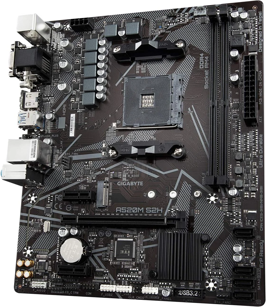 مادربرد گیگابایت A520M S2H (AMD Ryzen AM4/MicroATX/PWM دیجیتال 4+3 فاز/Gigabyte Gaming GbE LAN/NVMe PCIe 3.0 x4 M.2/3 رابط نمایشگر/Q-Flash Plus/RGB Fusion 2.0)