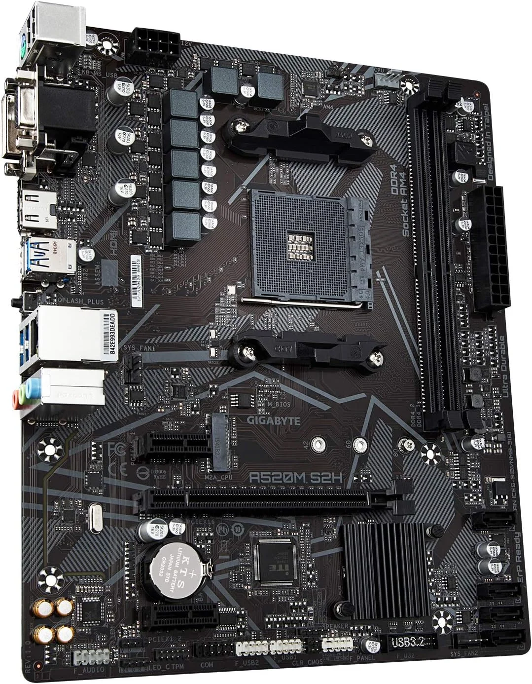مادربرد گیگابایت A520M S2H (AMD Ryzen AM4/MicroATX/PWM دیجیتال 4+3 فاز/Gigabyte Gaming GbE LAN/NVMe PCIe 3.0 x4 M.2/3 رابط نمایشگر/Q-Flash Plus/RGB Fusion 2.0)