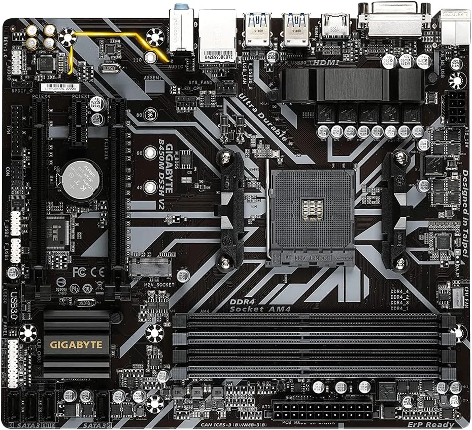 مادربرد گیگابایت B450M DS3H V2 Micro ATX برای پردازنده های AMD AM4