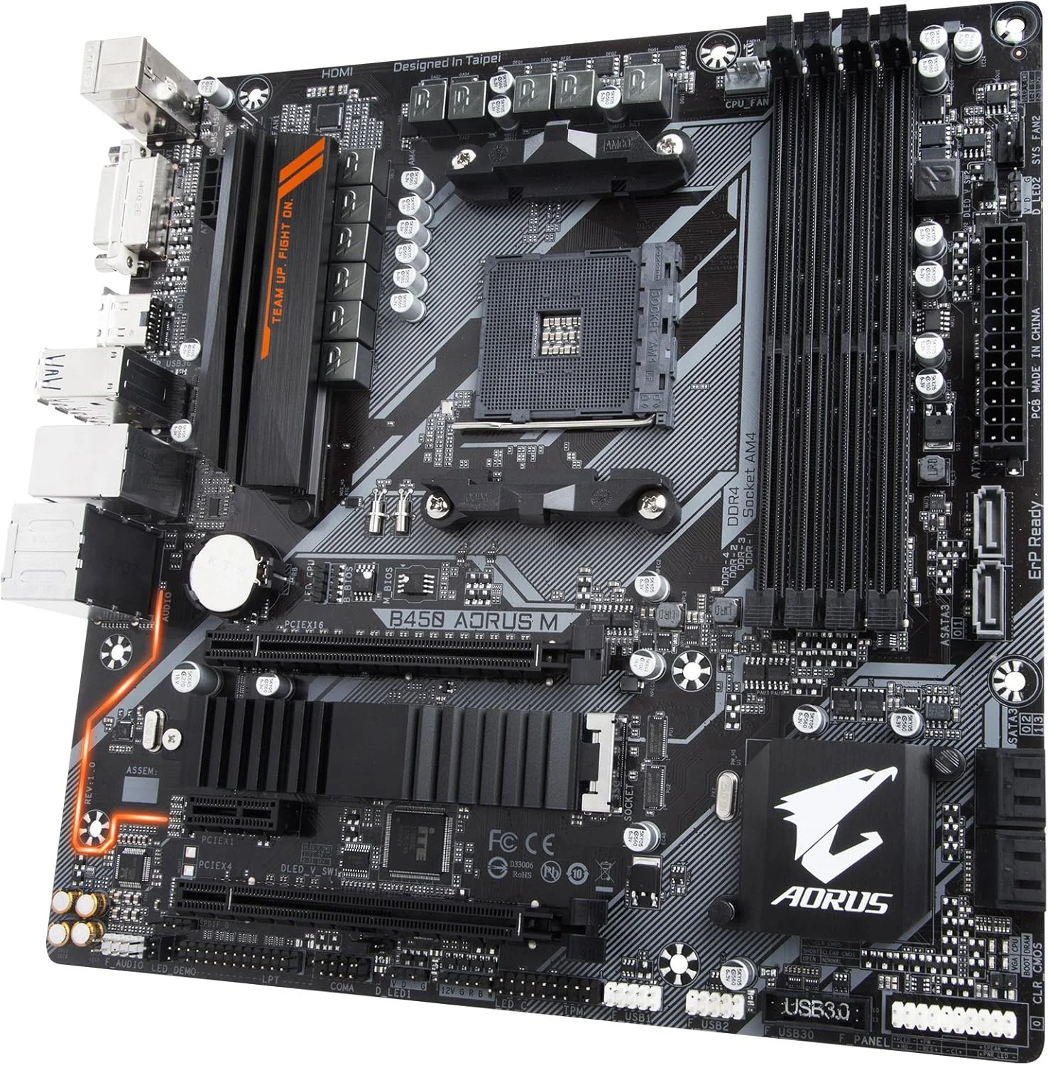 مادربرد GIGABYTE B450 AORUS M (AMD Ryzen AM4/Micro ATX/M.2 Thermal Guard/HDMI/DVI/USB 3.1 Gen 2/DDR4)