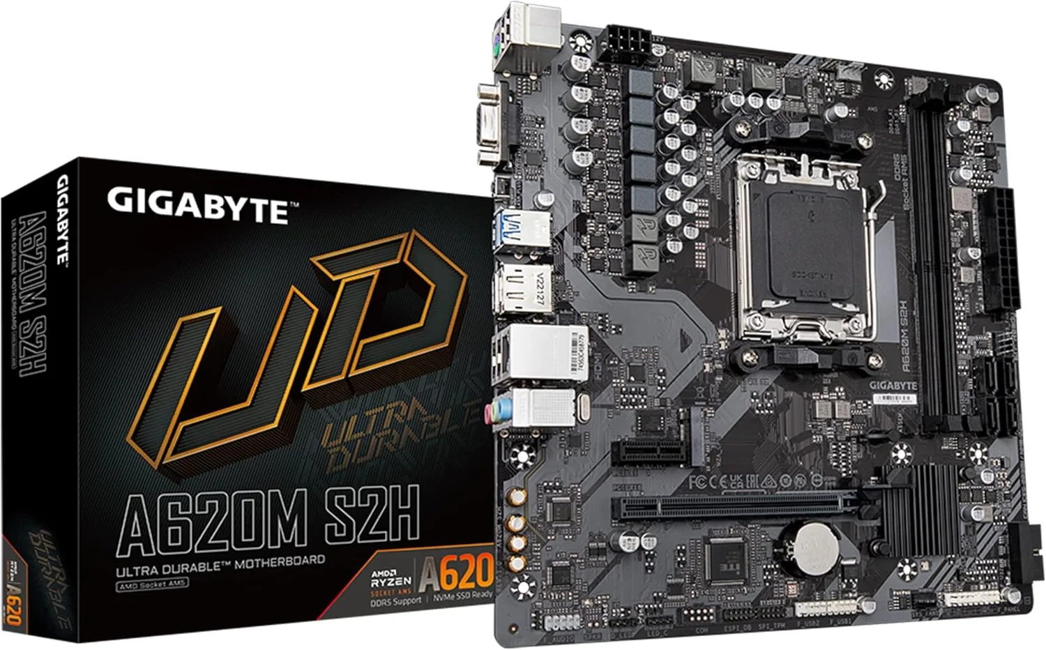 مادربرد GIGABYTE A620M S2H (AM5/ LGA 1718/ AMD/ A620/ Micro ATX/ 5 سال گارانتی/ DDR5/ Single M.2/ PCIe 4.0/ USB 3.2 Gen1/ Realtek 1GbE LAN/Q-Flash Plus/PCIe EZ-Latch)