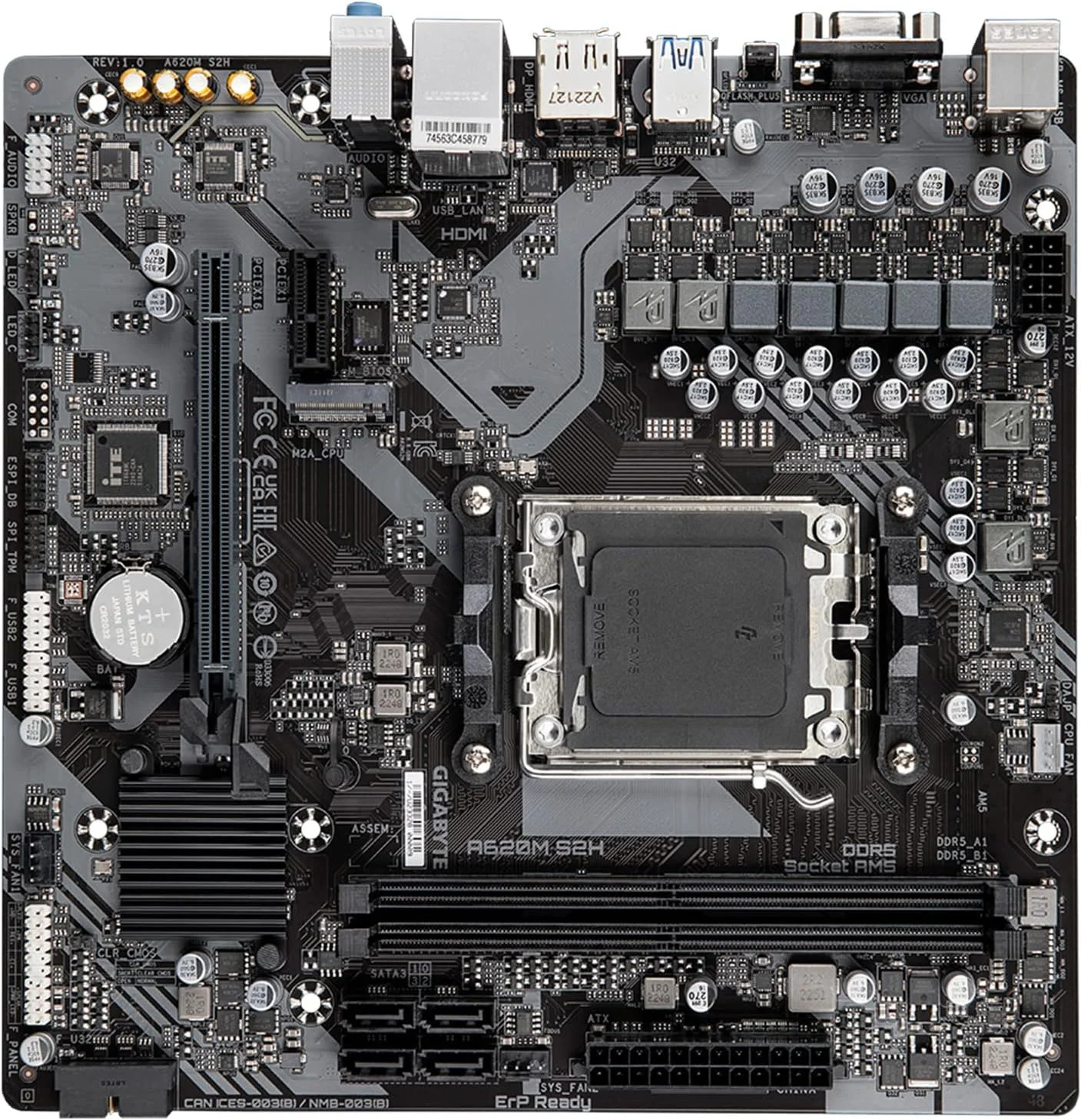 مادربرد GIGABYTE A620M S2H (AM5/ LGA 1718/ AMD/ A620/ Micro ATX/ 5 سال گارانتی/ DDR5/ Single M.2/ PCIe 4.0/ USB 3.2 Gen1/ Realtek 1GbE LAN/Q-Flash Plus/PCIe EZ-Latch)