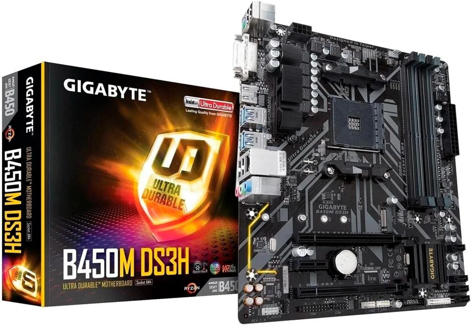 مادربرد گیگابایت B450M DS3H (AMD Ryzen AM4/Micro ATX/M.2/HMDI/DVI/USB 3.1/DDR4)