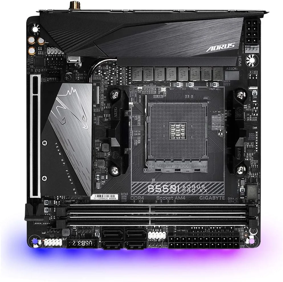 مادربرد گیگابایت B550I AORUS PRO AX 1.0، خانواده پردازنده AMD، سوکت پردازنده AM4، حافظه DDR4 DIMM، اسلات حافظه 2، چیپست AMD B550، فرم فاکتور Mini ITX مادربرد گیگابایت B550I AORUS PRO AX 1.0، خانواده پردازنده AMD، سوکت پردازنده AM4، حافظه DDR4 DIMM، اسلات حافظه 2، چیپست AMD B550، فرم فاکتور Mini ITX