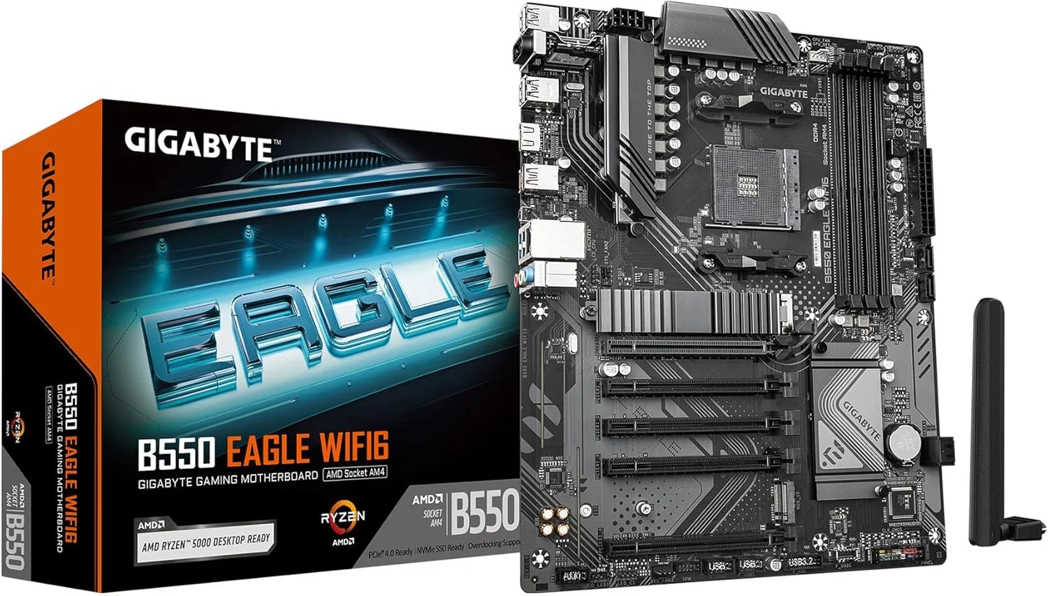 مادربرد GIGABYTE B550 EAGLE WIFI6 - پردازنده های AMD Ryzen 5000 G-Series، VRM با 10+3+1 فاز، DDR4 تا 3200 مگاهرتز، 1xPCIe 4.0 + 1xPCIe 3.0 M.2، LAN 1 گیگابیتی، WIFI 6، USB 3.2 Gen 2