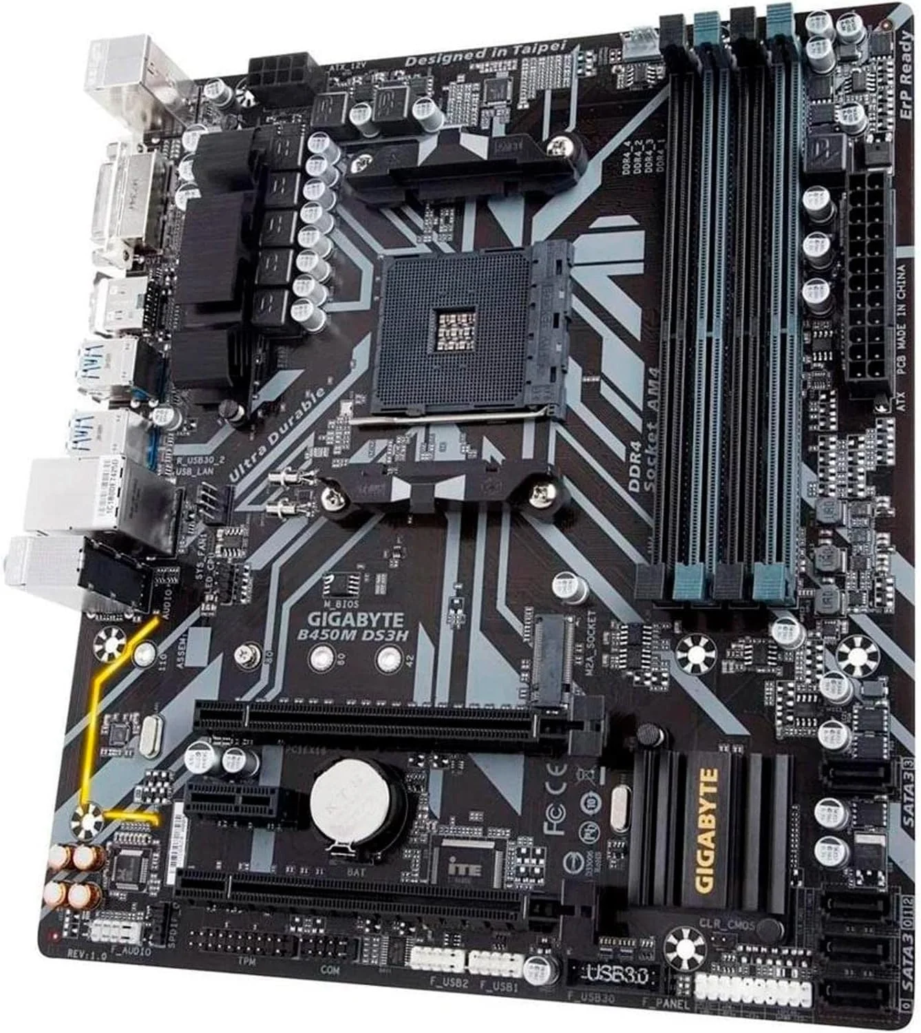 مادربرد گیگابایت B450M DS3H (AMD Ryzen AM4/Micro ATX/M.2/HMDI/DVI/USB 3.1/DDR4)