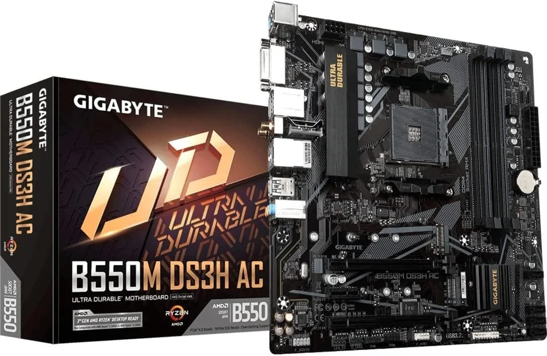 مادربرد گیگابایت مدل B550M DS3H AC (AM4 AMD/B550/Micro ATX/Dual M.2/SATA 6Gb/s/USB 3.2 Gen 1/PCIe 4.0/HMDI/DVI/DDR4)