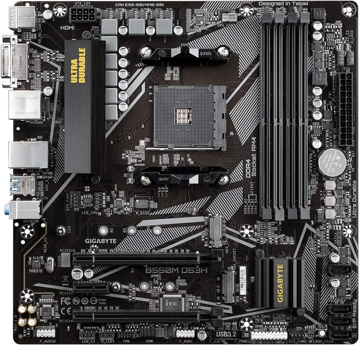 مادربرد GIGABYTE B550M DS3H (AM4 AMD/B550/Micro ATX/Dual M.2/SATA 6Gb/s/USB 3.2 Gen 1/PCIe 4.0/HMDI/DVI/DDR4)