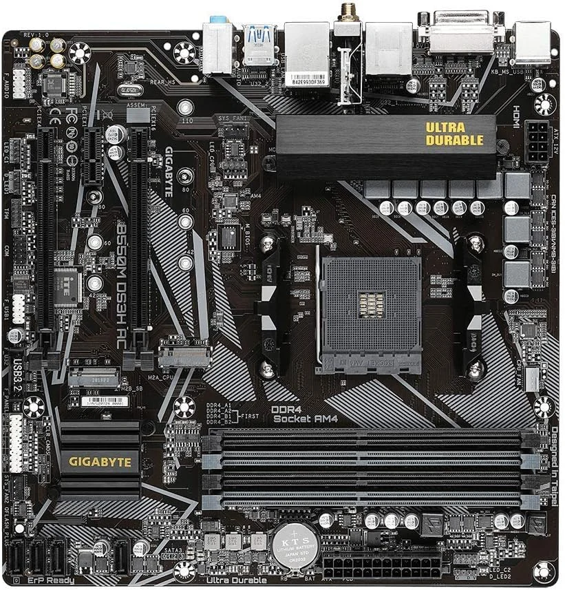 مادربرد گیگابایت مدل B550M DS3H AC (AM4 AMD/B550/Micro ATX/Dual M.2/SATA 6Gb/s/USB 3.2 Gen 1/PCIe 4.0/HMDI/DVI/DDR4)