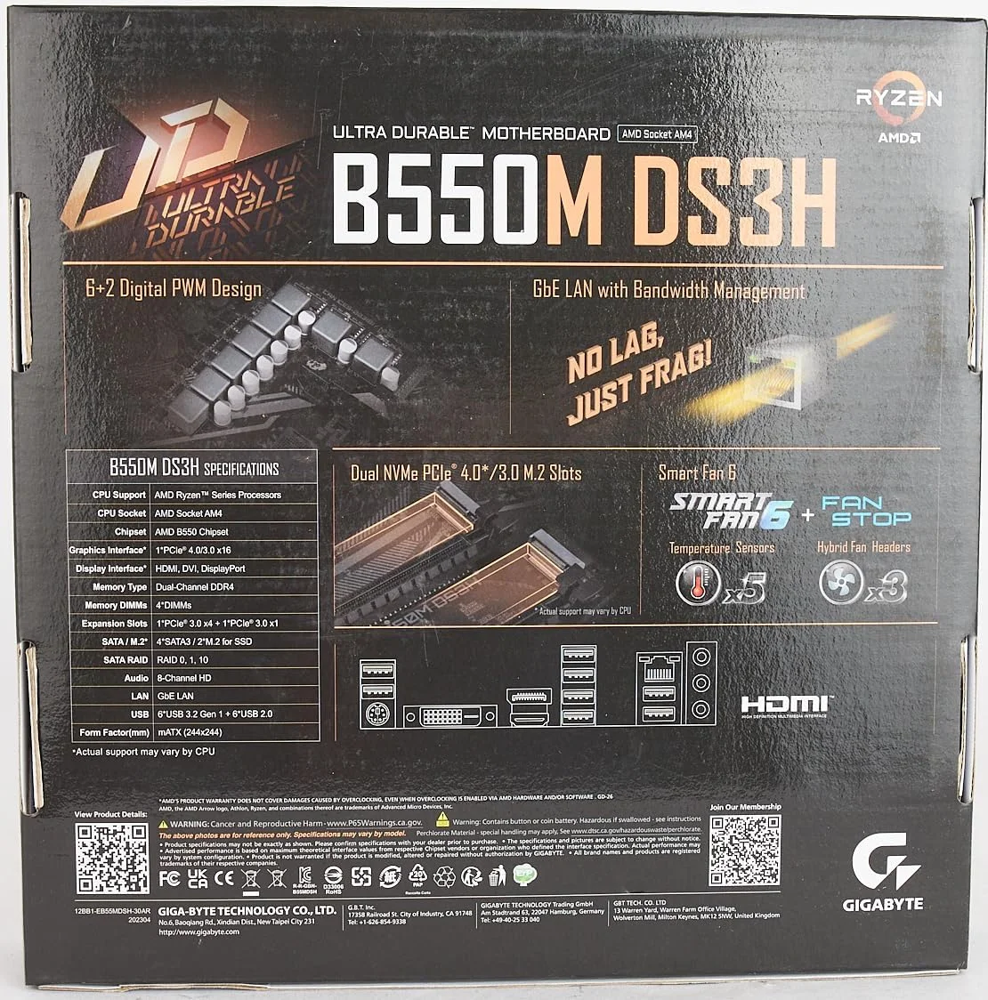 مادربرد GIGABYTE B550M DS3H (AM4 AMD/B550/Micro ATX/Dual M.2/SATA 6Gb/s/USB 3.2 Gen 1/PCIe 4.0/HMDI/DVI/DDR4)