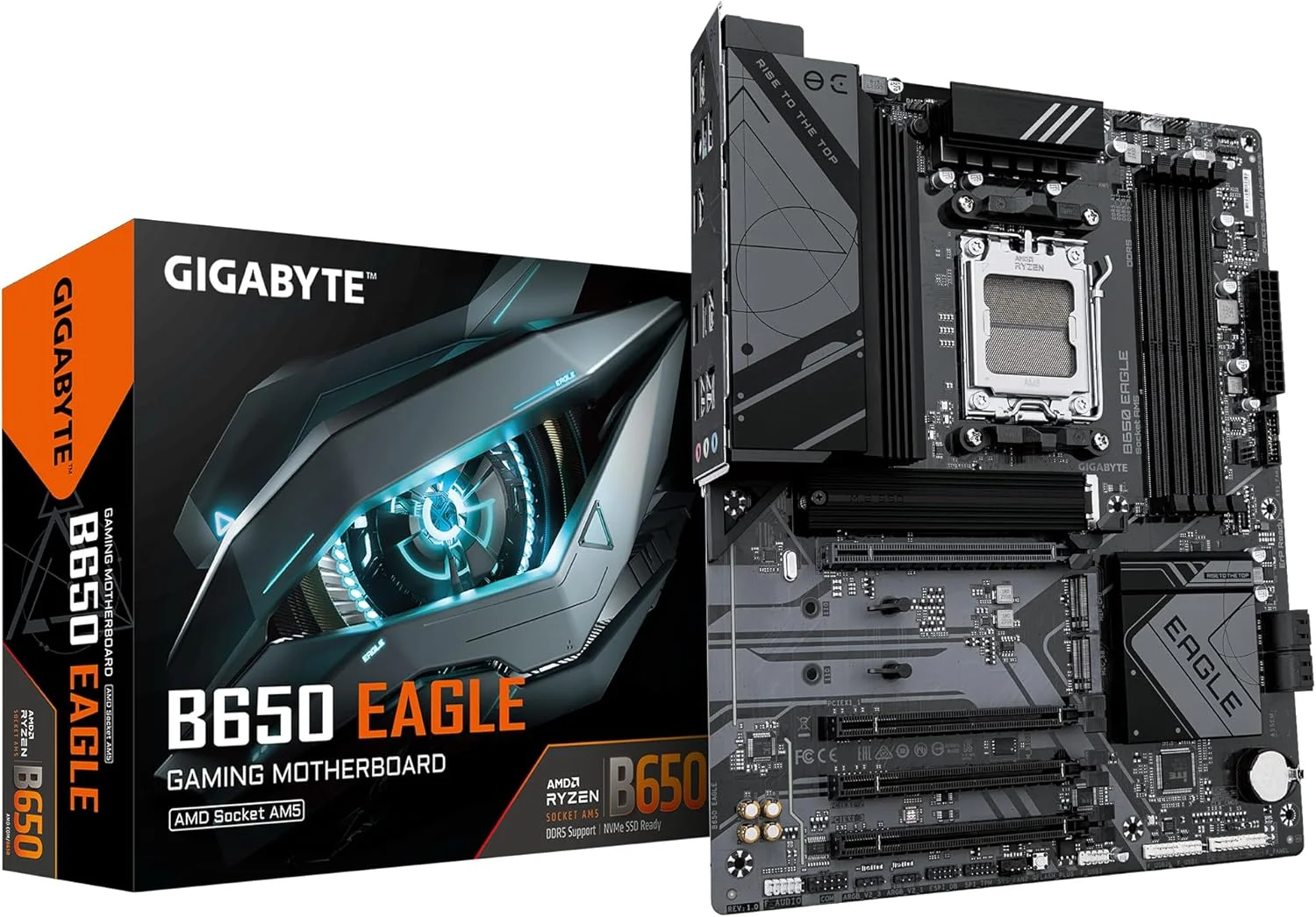 مادربرد GIGABYTE B650 EAGLE - پشتیبانی از پردازنده های AMD Ryzen 9000 - دارای VRM دیجیتال 12+2+2 فاز - پشتیبانی از DDR5 تا 7600 مگاهرتز (OC) - دارای 1xPCIe 5.0 + 2xPCIe 4.0 M.2 - GbE LAN - USB 3.2 Gen2