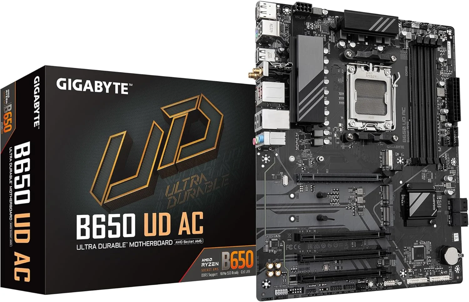 مادربرد GIGABYTE B650 UD AC (rev. 1.0) AM5 LGA 1718 AMD B650 ATX با 5 سال گارانتی، DDR5، PCIe 4.0 M.2، PCIe 4.0، USB 3.2 Gen2x2 Type-C، GbE LAN